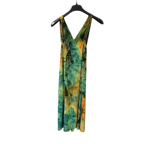Vtg Y2K Banana Split Tie Dye Maxi Dress Sleeveless V-Neck Multicolor Womens M - Picture 4 of 7